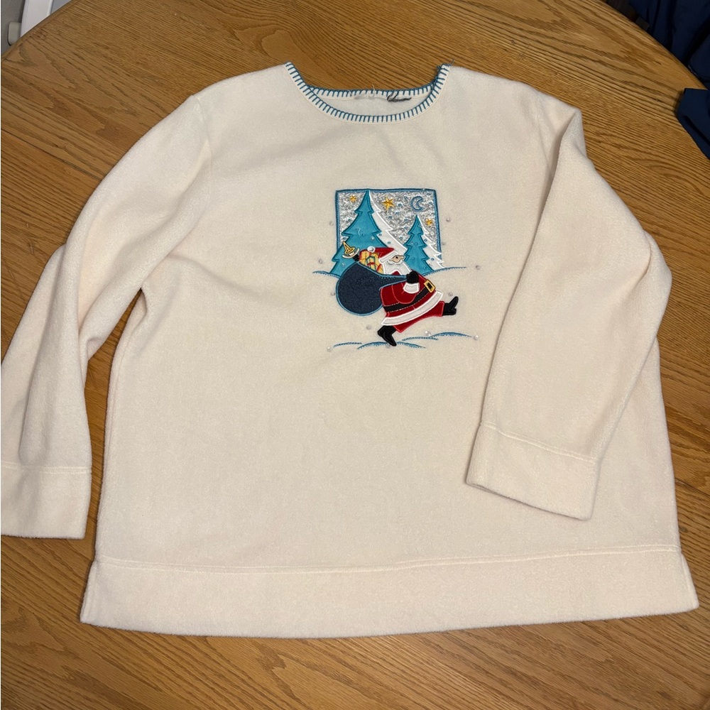 White Stag Cream Holiday Sweater with Santa Design